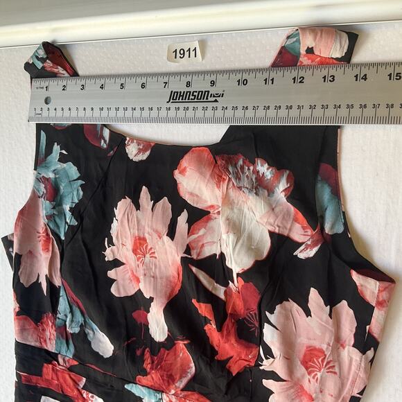 Eva Mendes New York Company Women Midi Dress 8 Black Floral Fit Flare Sleeveless - Picture 4 of 11